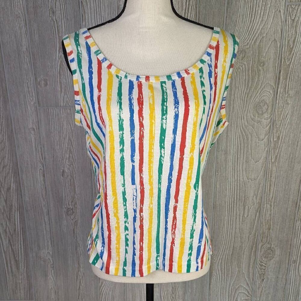 Vintage 80s More to Love Multicolored Striped Women’s 40 Medium T-Shirt Top